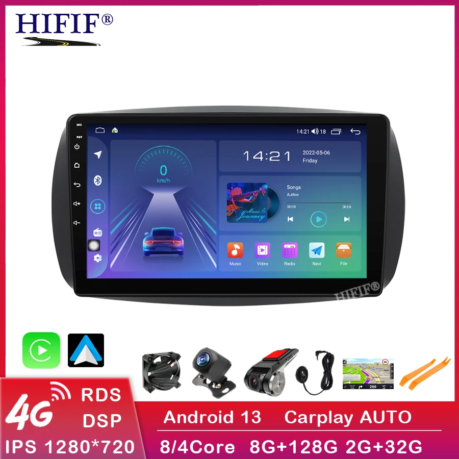 2 din 8 core Android 13 car radio auto stereo for Smart Fortwo Forfour 435 2014 15 -2019 navigation GPS DVD Multimedia Player