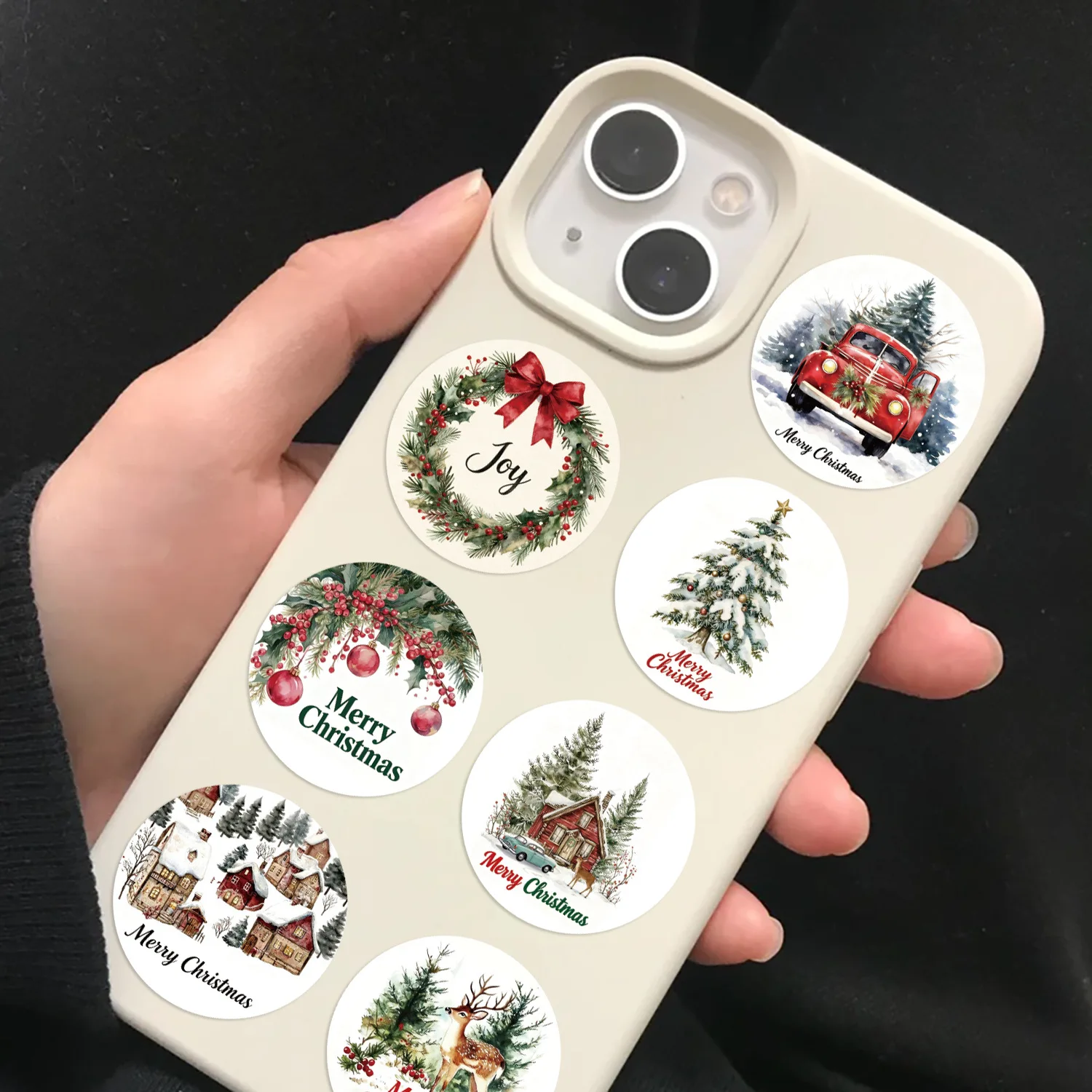 500pcs/Roll Merry Christmas Graffiti Sticker Cartoon Creative Decoration Stationery Box Refrigerator Thermos Cup Scooter Decal