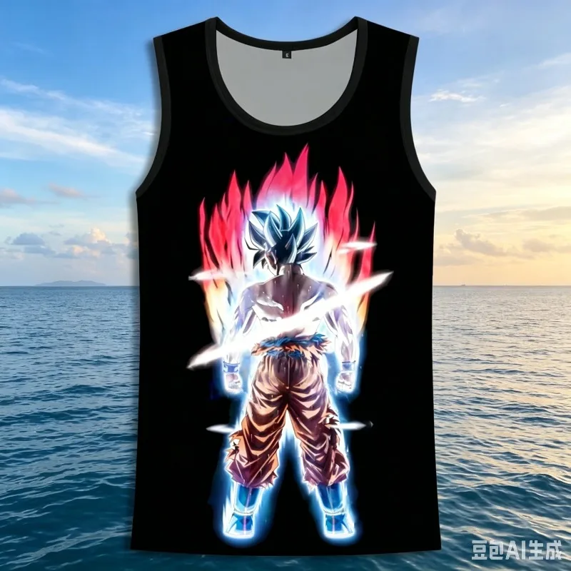2026 Summer Dragon Ball Retro Fitness Vest Men's Oversized 3D Printed Vest Family Unisex Sports Shirt