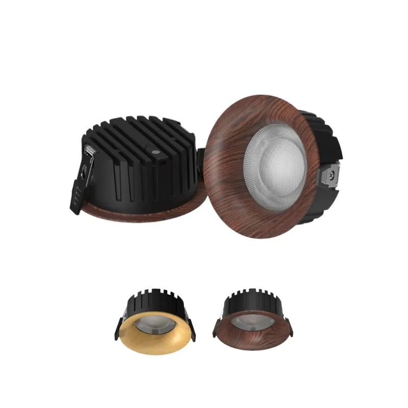 Walnut Wood Grain Retro Style Dimmable LED SMD Downlight Recessed Ceiling Lamp 10W12W15W18W20W24W For Hotel Family living room