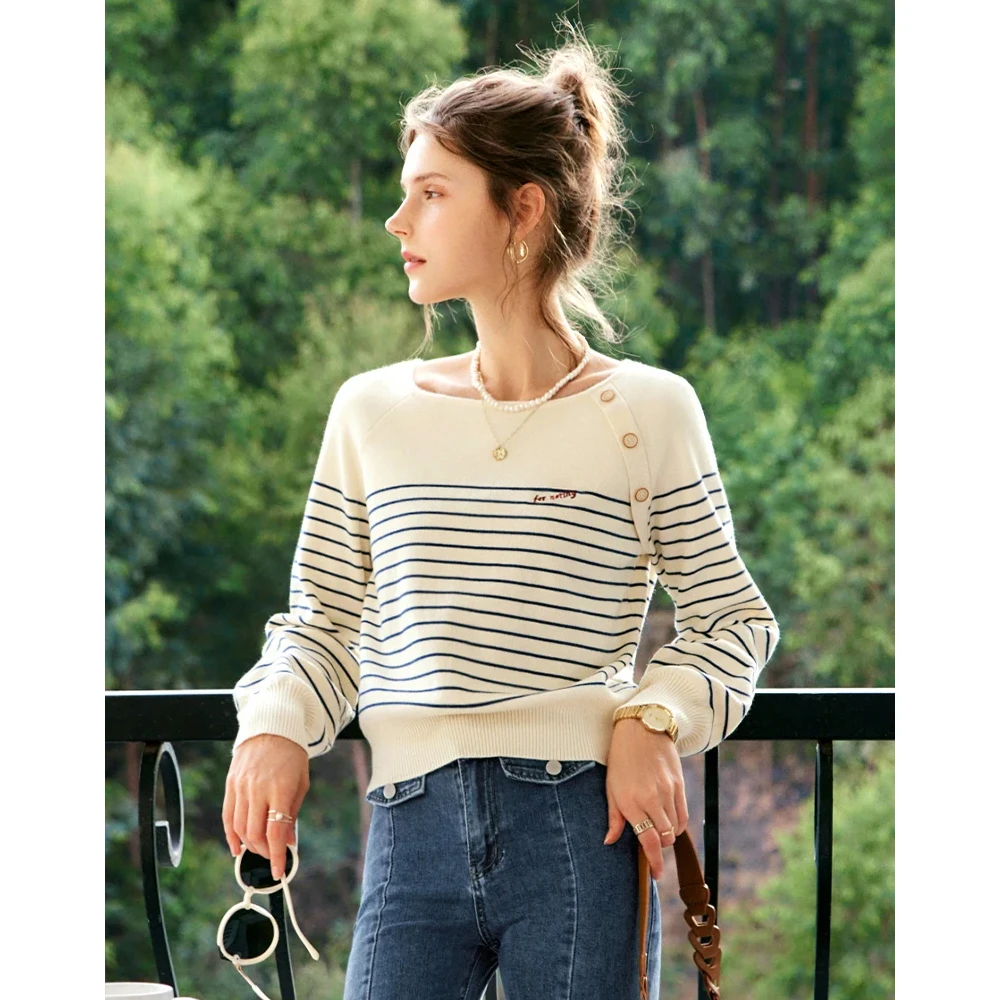 

Женский свитер-пуловер OLrain с контрастными полосками, весна-осень 2026, французский винтажный вязаный топ с длинным рукавом, женская одежда O22QZ59211