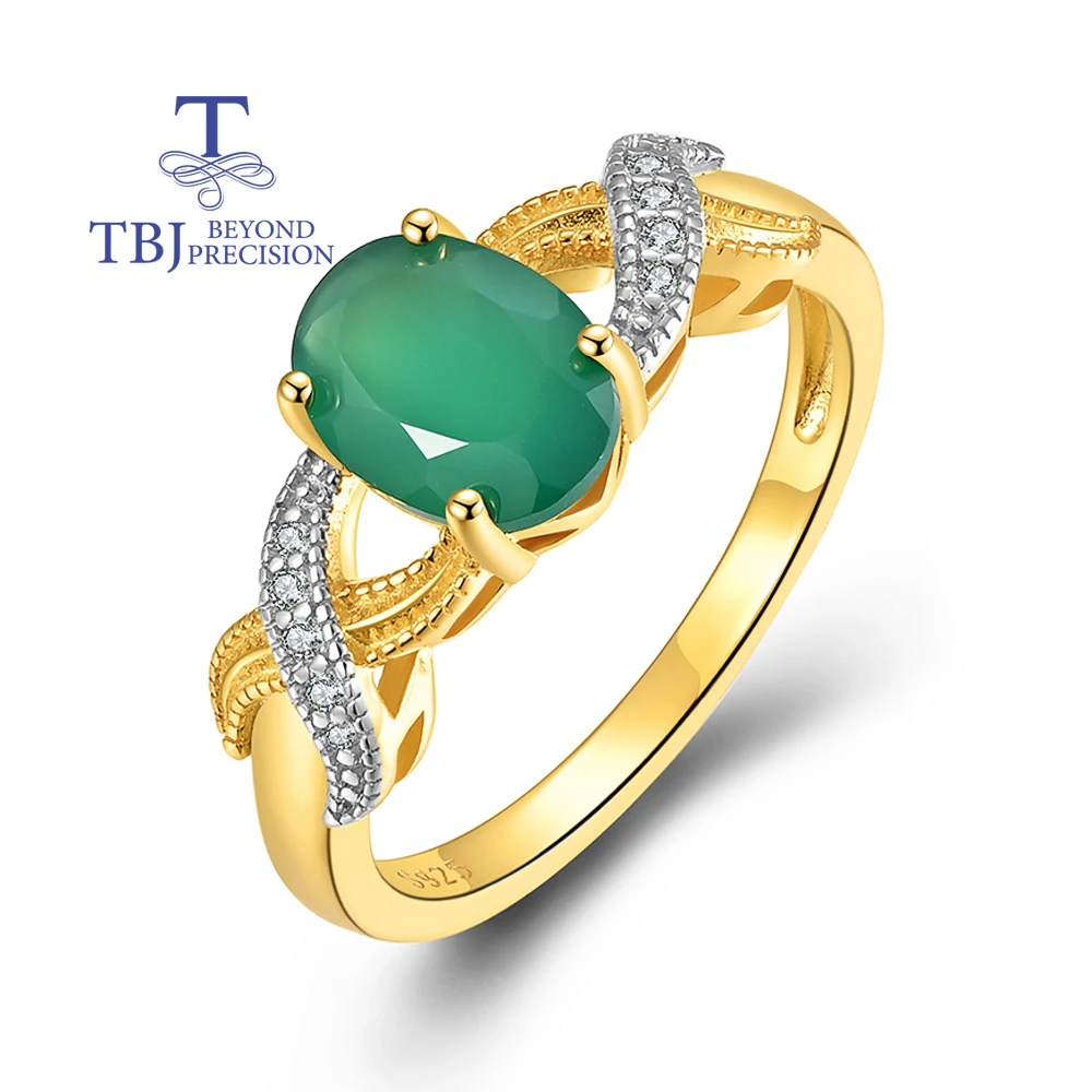 Women's Classic Design Solitaire Silver Ring with Natural Green Agate Oval Gemstone 2ct Fine Jewelry birthday party gift
