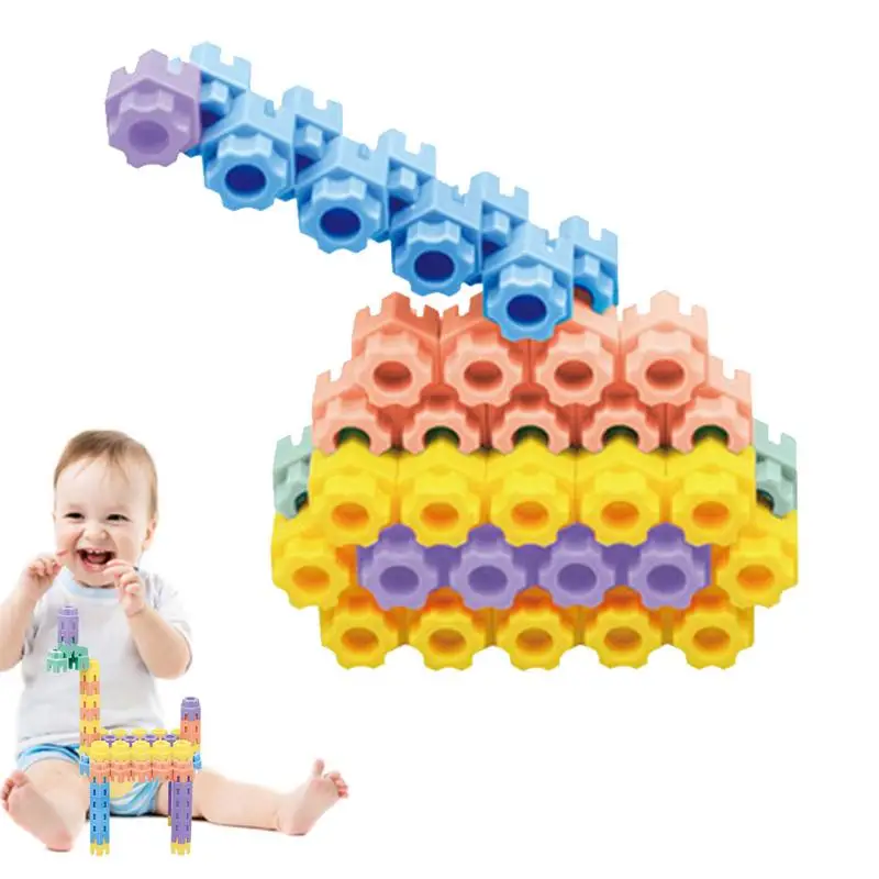 Hexagon Stacking Blocks 100X Hexagonal Building Block Toys Multiple Colors Small Particle Assembly Toy For Ages 3 Boys Girls