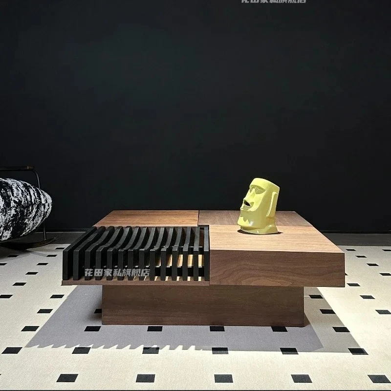 

Nordic medieval black walnut coffee table living room storage square tea table exhibition hall fashion coffee table