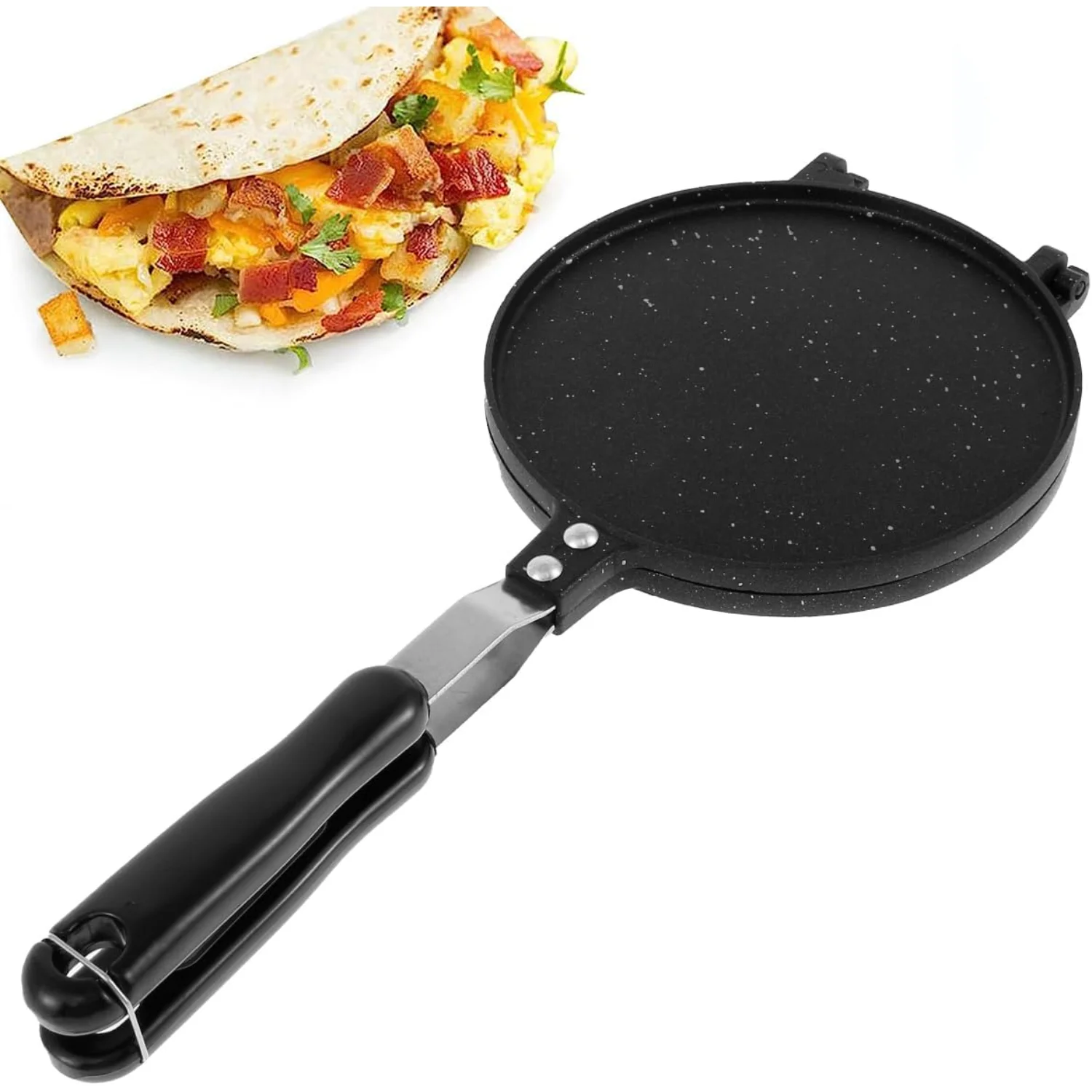 

Tortilla Press Pan 6.5Inch, Non-Stick Eggs Roll Maker Pancake Griddle with Bakelite Handle, Heavy-Duty Aluminum Dough Press Pan