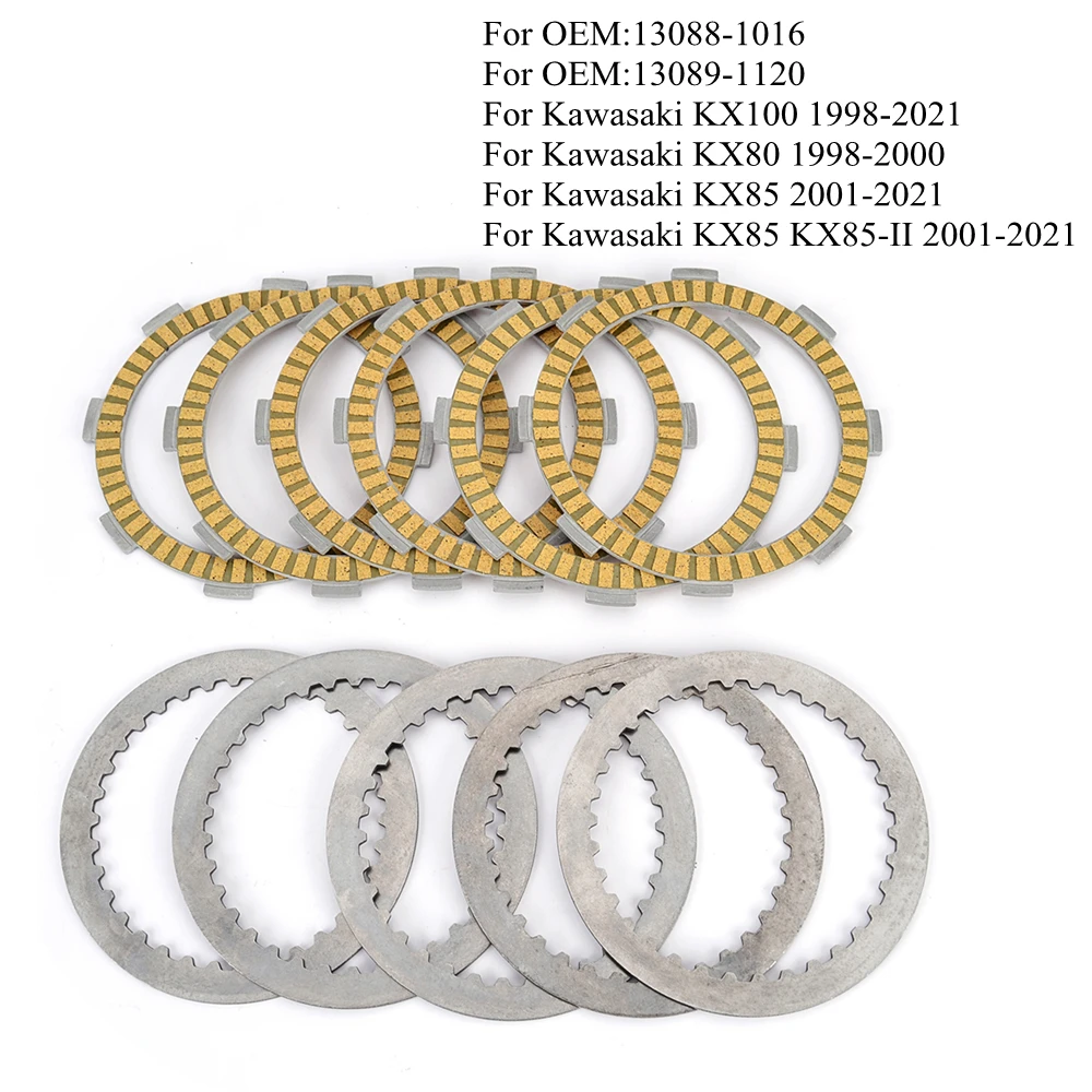 

For Kawasaki KX100 KX80 2001-2021 KX85 1998-2000 Fiber Clutch Friction Disc Steel Plates Kit KX 85 100 13088-1016 13089-1120