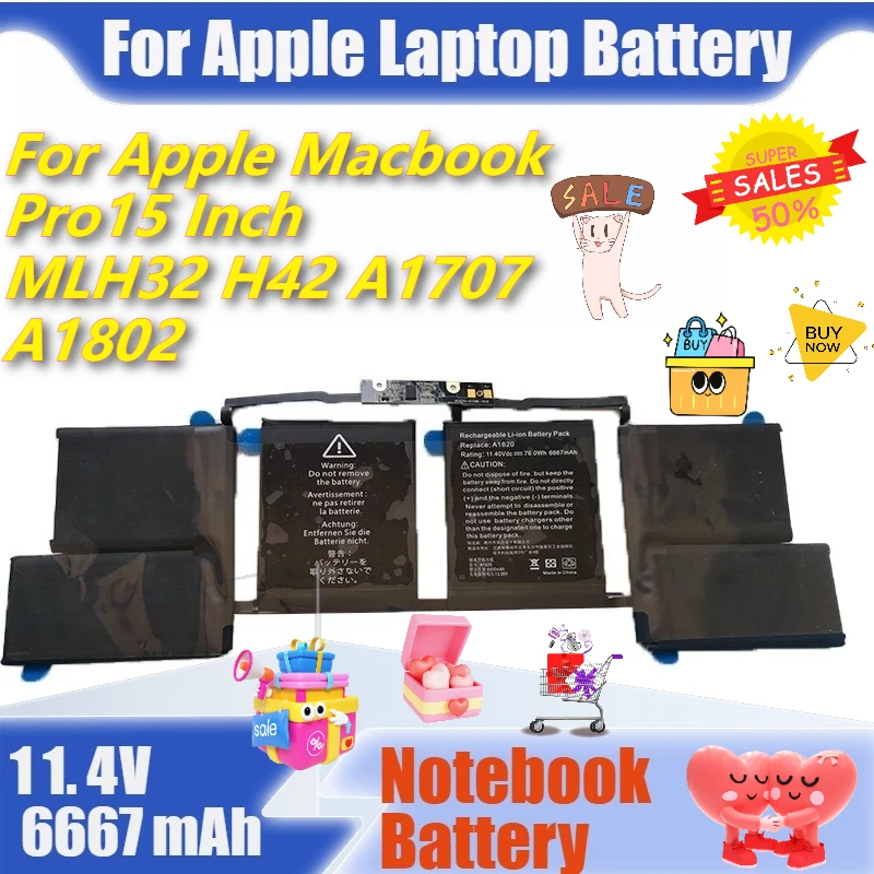 

11,4 В 6667 мАч для Apple Macbook Pro 15 дюймов MLH32 H42 A1707 A1820 аккумулятор для ноутбука