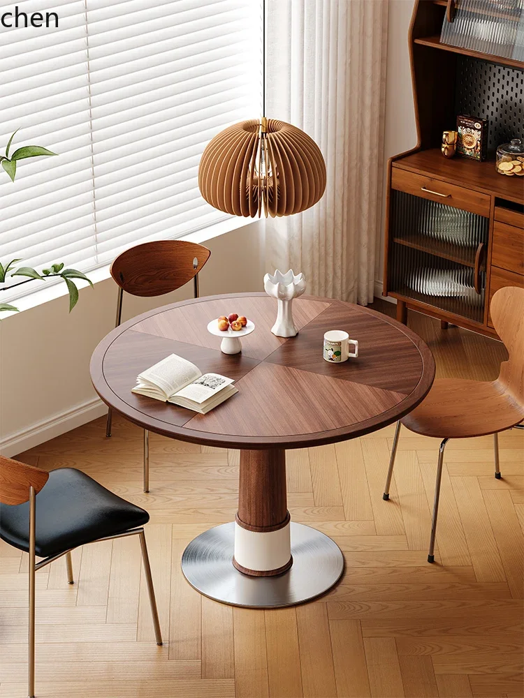 

H5.26 small apartment retro modern simple household living room log light luxury round dining table