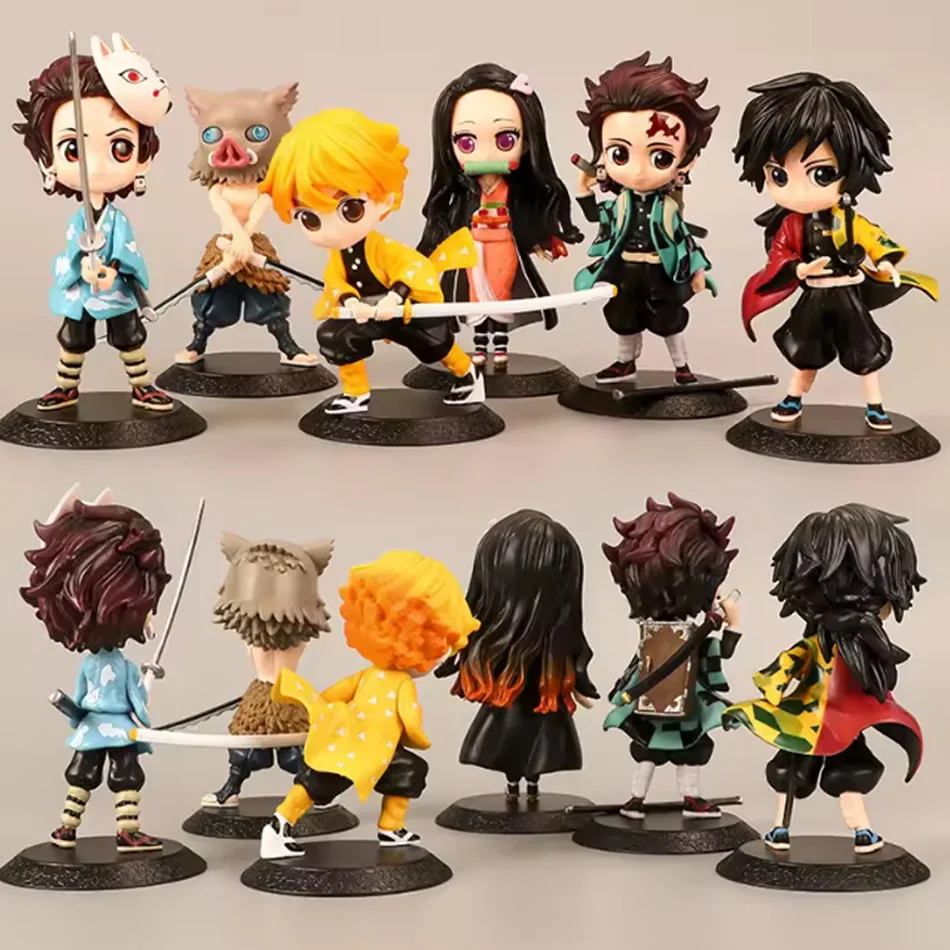 مجسم قاتل الشياطين 6 قطع 7 سم - كامادو تانجيرو وكامادو نيزوكو تشيبي، لعبة مجسمة أنيمي، هدية عيد الميلاد للأطفال، زخرفة سطح المكتب،