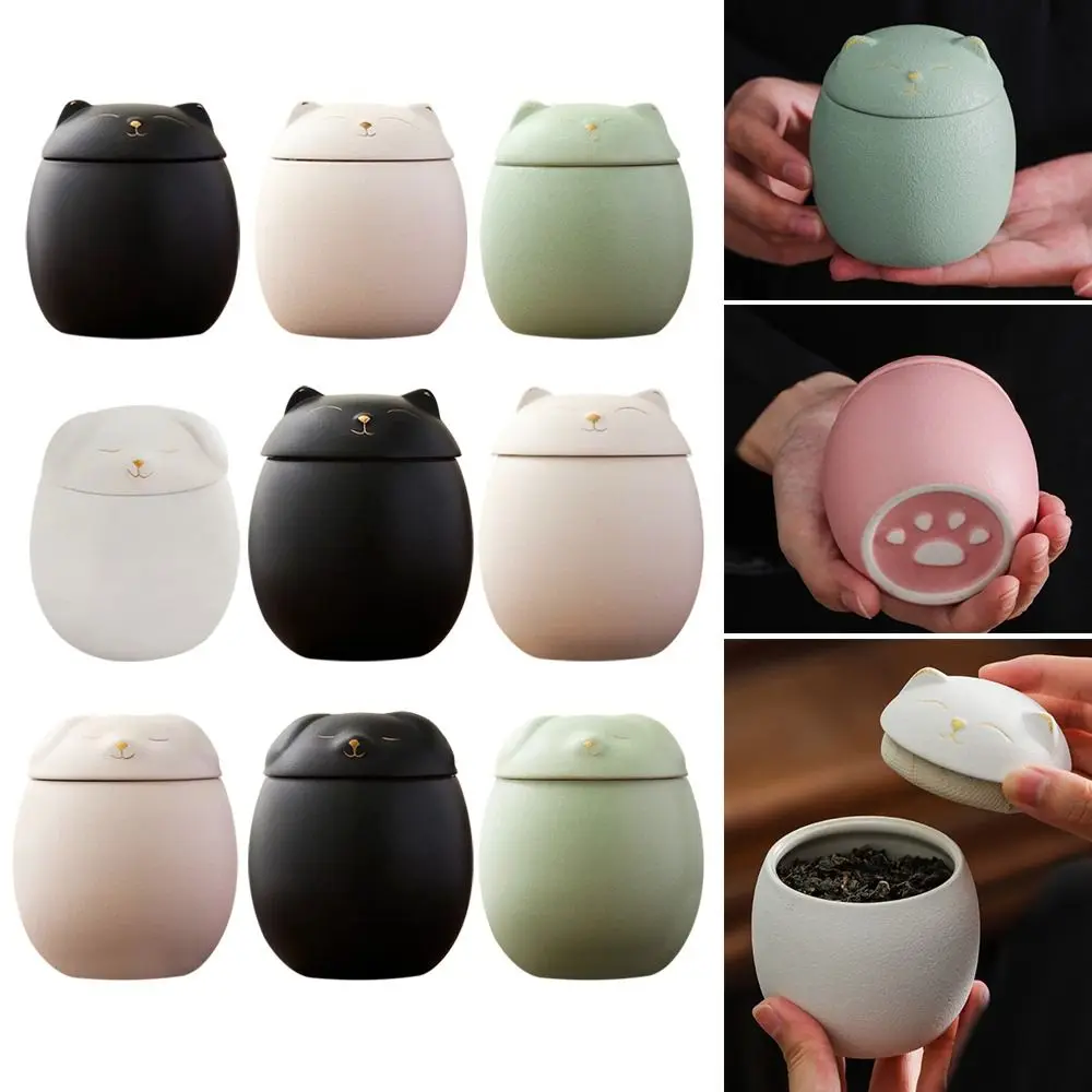 

Portable Lucky Cat Ceramic Tea Cans Moisture Proof Creative Storage Jar Cute Kitchen Supplies Tea Sealed Cans Green Tea