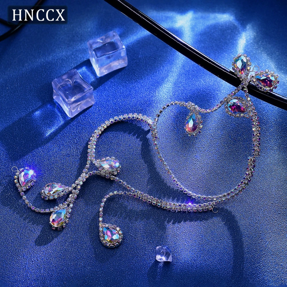 HNCCX Bride Geometric Headpiece Colored Marble Wedding Headband Hair Accessories Water Diamond Flower Wedding Bride CP682 image 2