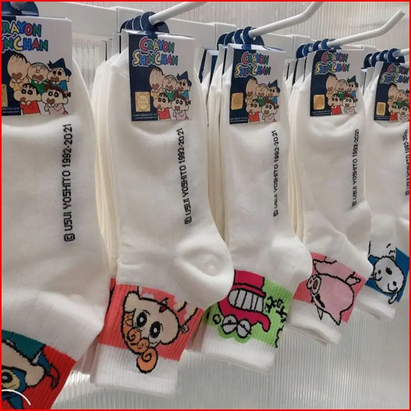 5 Pcs Crayon Shin Chan Socks Kawaii Anime Cute Cartoon Cotton Mid Tube Socks Sports Leisure Medium Stocking Socks Girl Gift