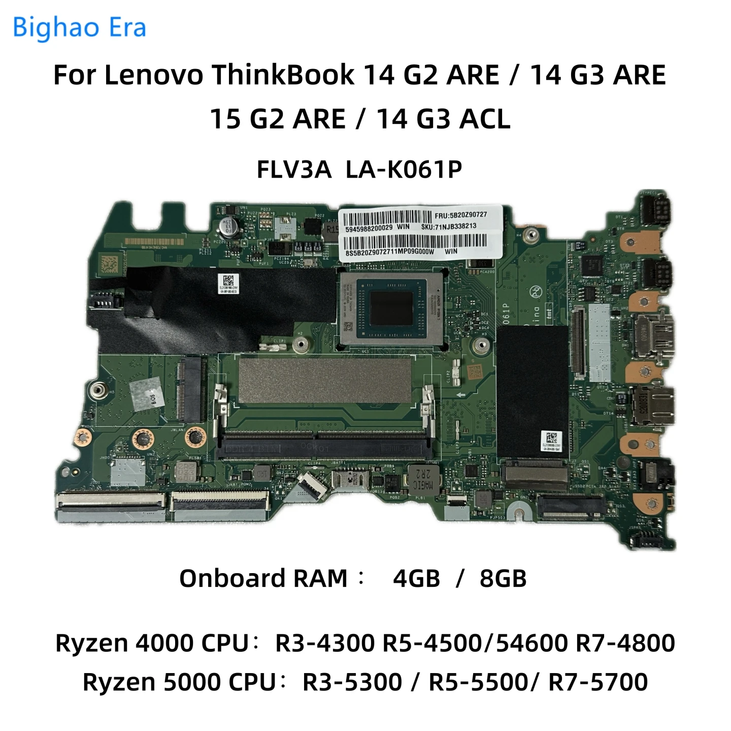 LA-K061P LA-K062P For Lenovo ThinkBook 14 G2 ARE 14 G3 ACL 15 G2 ARE Laptop Motherboard With R5-4600 R7-4800 R7-5700 CPU 8GB-RAM