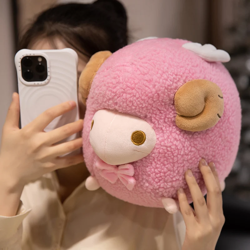 Atacado 25cm dos desenhos animados bonito redondo ovelha boneca de pelúcia travesseiro roxo rosa verde argali cabra brinquedo decoração para casa presente para crianças