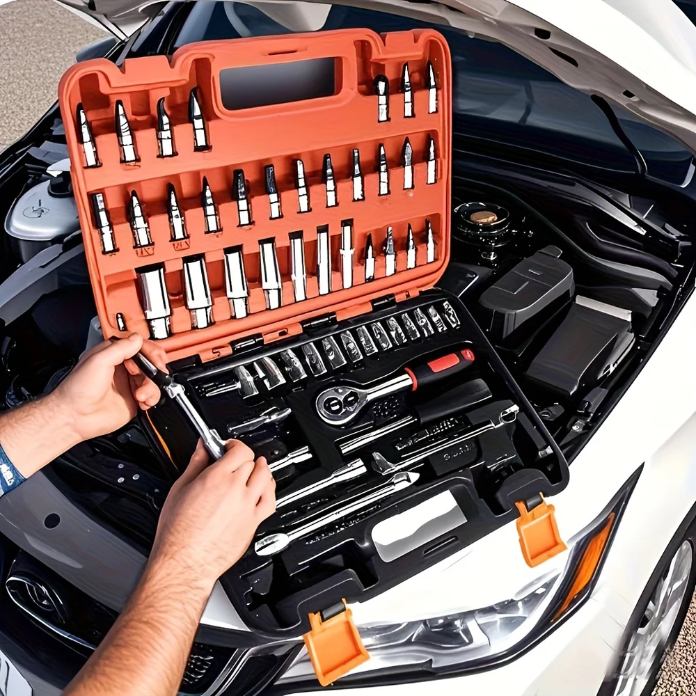 

53 PCS repair master auto repair set, 1/4 ratchet wrench set, tube wrench tool, Cr-V alloy steel forging, hardware repair