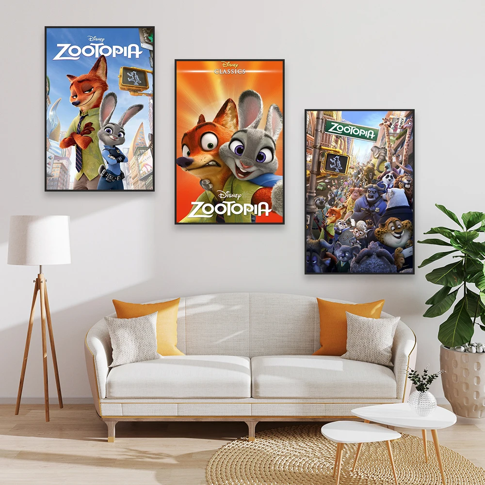 Modern Disney Movie Zootopia Poster Zootopia 2016 Art Prints Funny Animal Cartoon Film Wall Art Canvas Painting Bedroom Decor