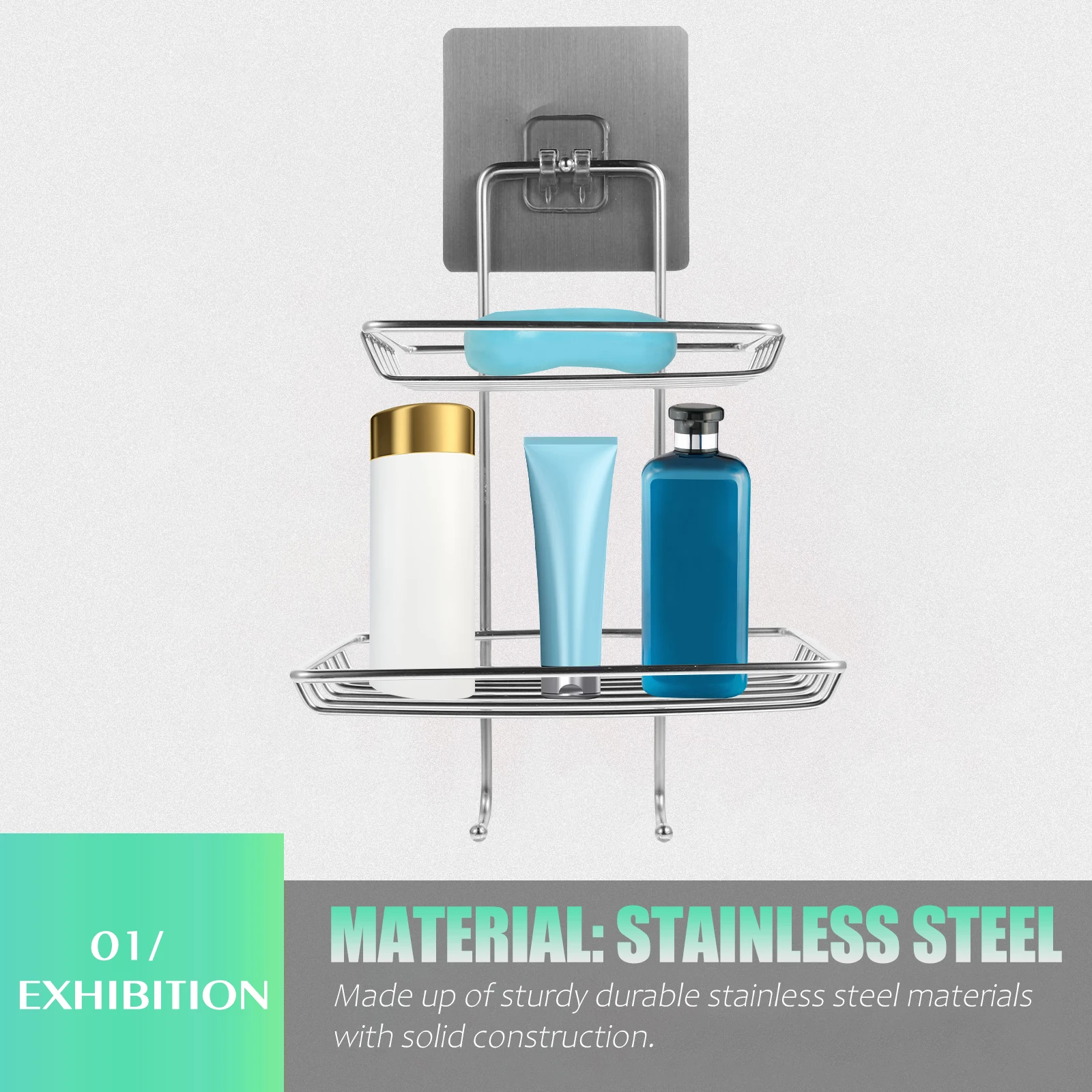 

Stainless Steel Kitchen Storage Shelf Strong Suction Wall Mount Punch Free Rack Soap Holder Drain Dish Bathroom Container Heavy