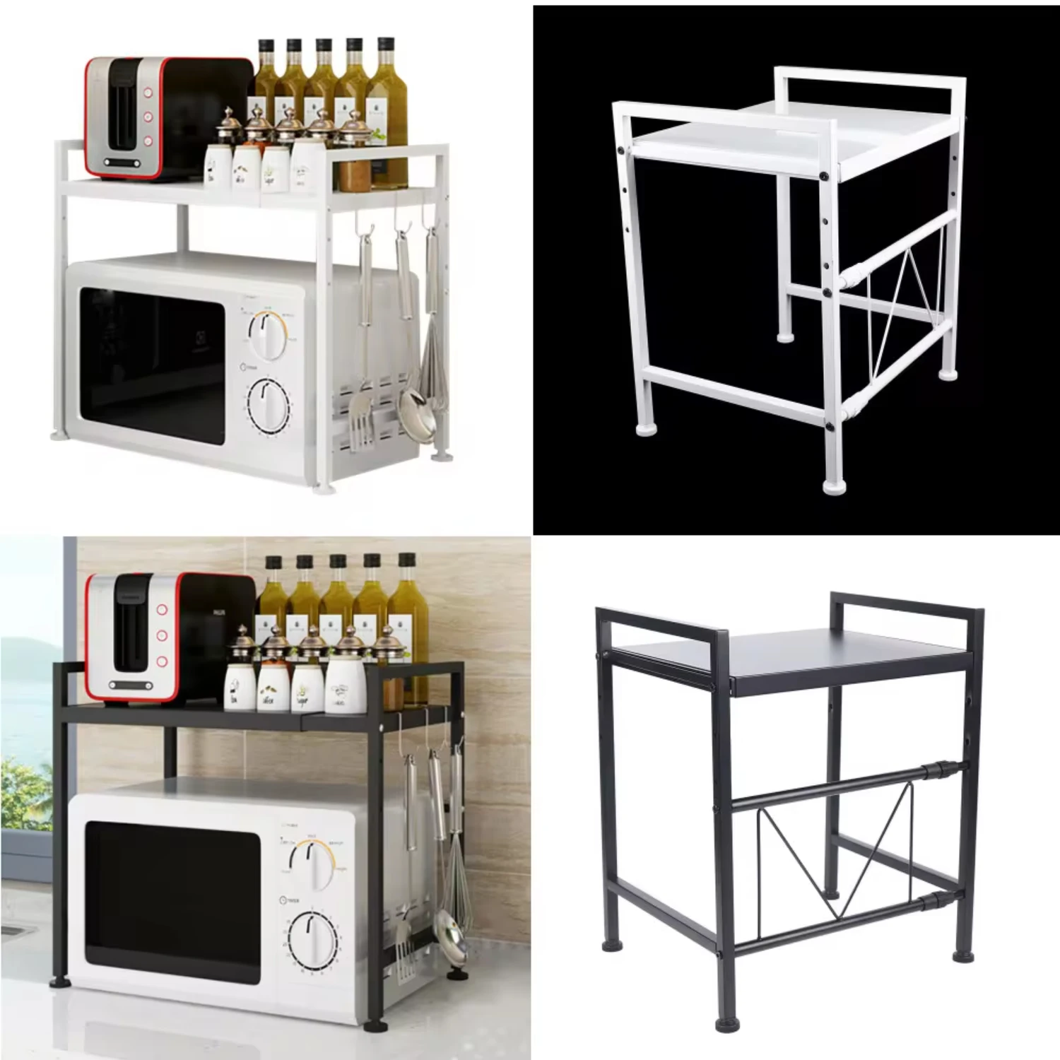 New Double Layer  Microwave Oven Shelf Adjustable Stainless 2-Tier  Rack Black and White Portable  Shelf