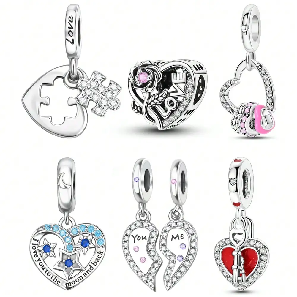 2025 رائجة البيع دلايات الخرزة 925 فضة عيد الحب الحب لغز مفتاح صالح الإسورة سوار قلادة مجوهرات ذاتية الصنع