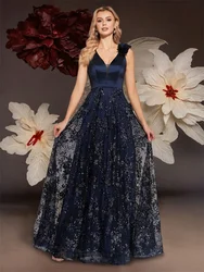 Elegant V-Neck Gold Floral Evening Dress Long 2024 Luxury Women Chiffon Sleevesless Party Dress Prom Cocktail Dress