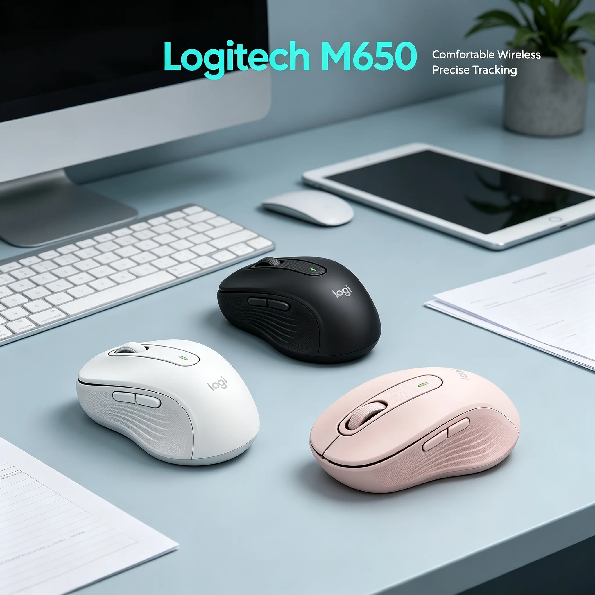 Logitech Signature M650 Quiet Click Wireless Mouse Ideal for Desktop Office & Remote Work