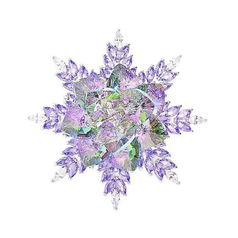 Women's Amethyst Snowflake Brooch Delicate Pin Fashion Coat Accessories Gift