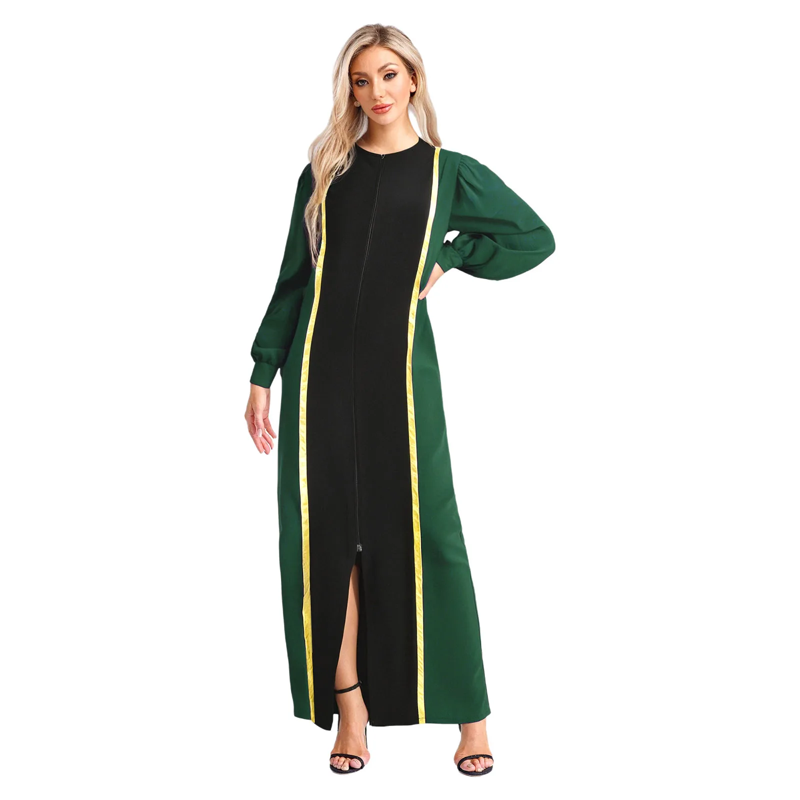 

Women Men Choir Cleric Robe Catholic Priest Halloween Cosplay Costume Long Sleeve Front Zip Contrast Color Cassock Vestments