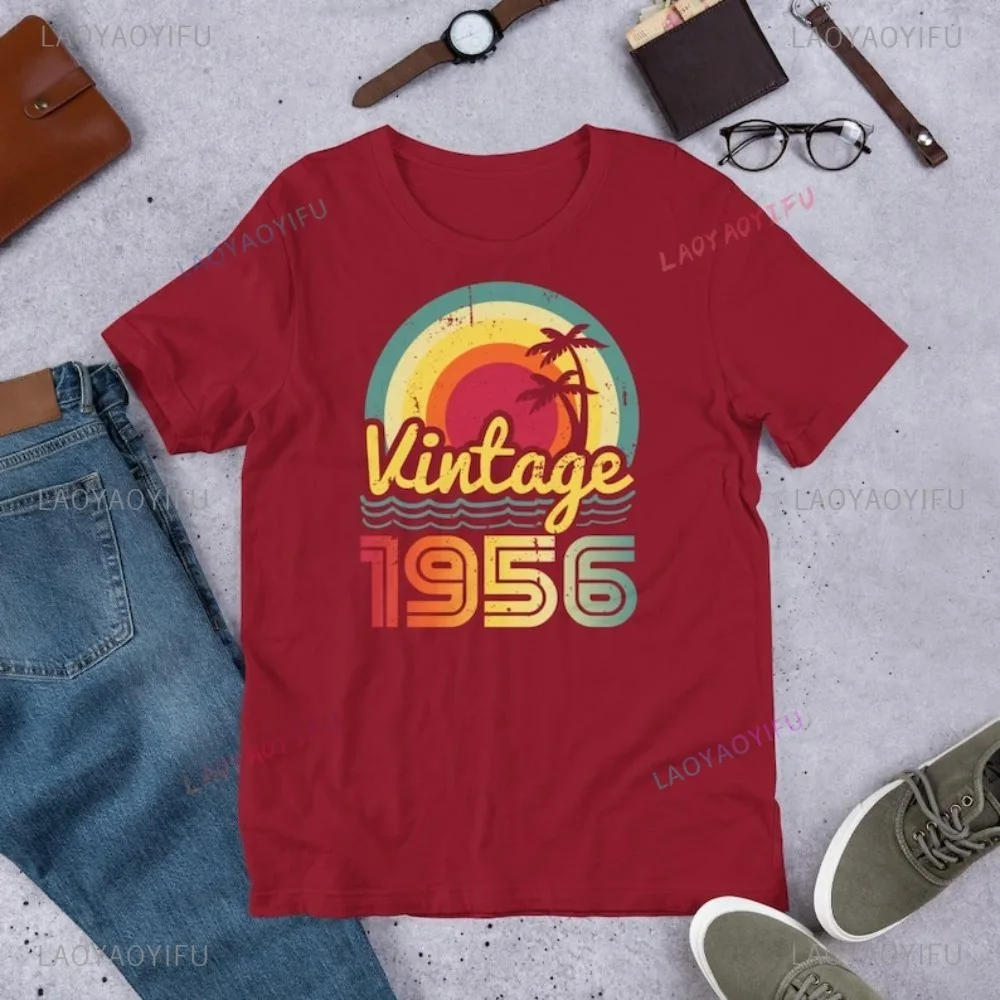 70th Birthday Vintage 1956 Gift Idea Grandparent T-Shirt Retro Style PRESENT Grandpa Grandma Tshirt Casual Fashion Loose Tees