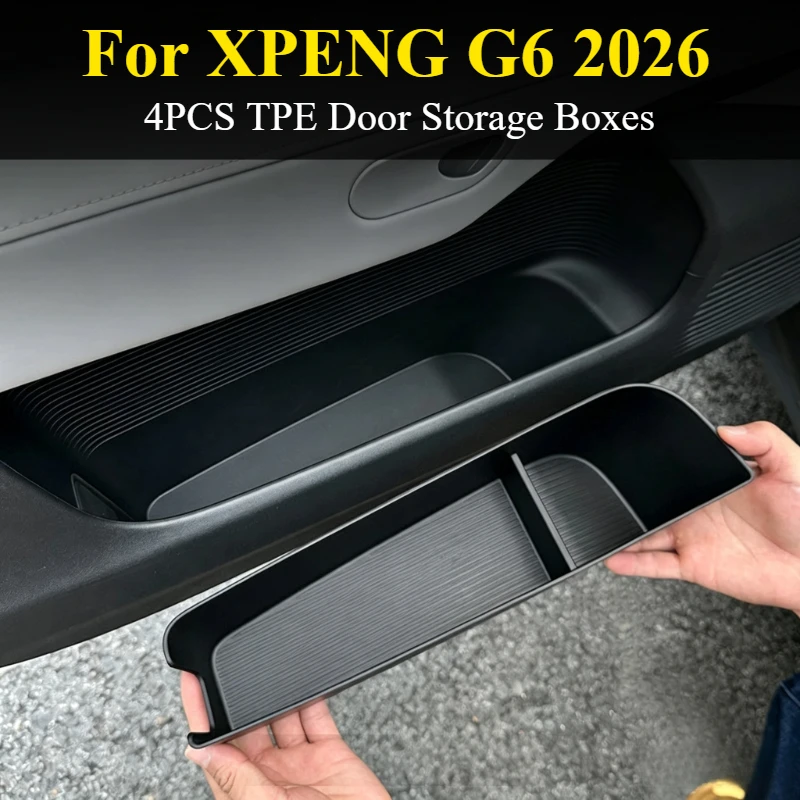 For XPENG G6 2026: 4PCS TPE Door Storage Boxes - Custom Fit Lower Door Pocket Organizer Trays, Waterproof Non-Slip