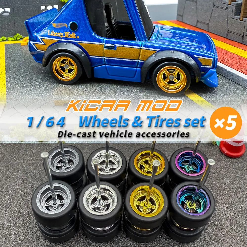 1/64 Modell Q Autoräder mit abnehmbaren Gummireifen für Spielzeug-Modellautos, Umbauteile für MINIGT (5 Autos) – Detail 3
