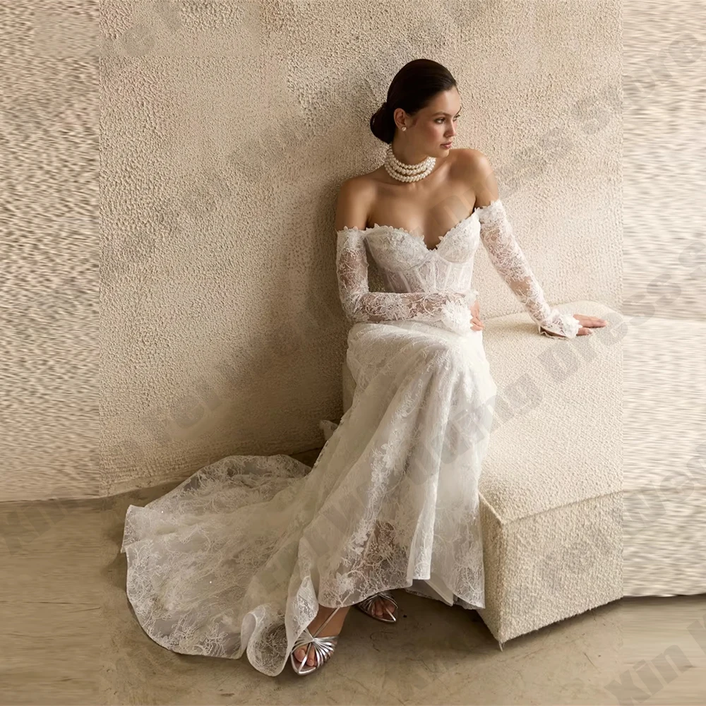 Mermaid Lace Elegant Wedding Dresses Long Sleeve Off The Shoulder Brides Gown Customized Vestidos De Novia Robe Bridal Dress