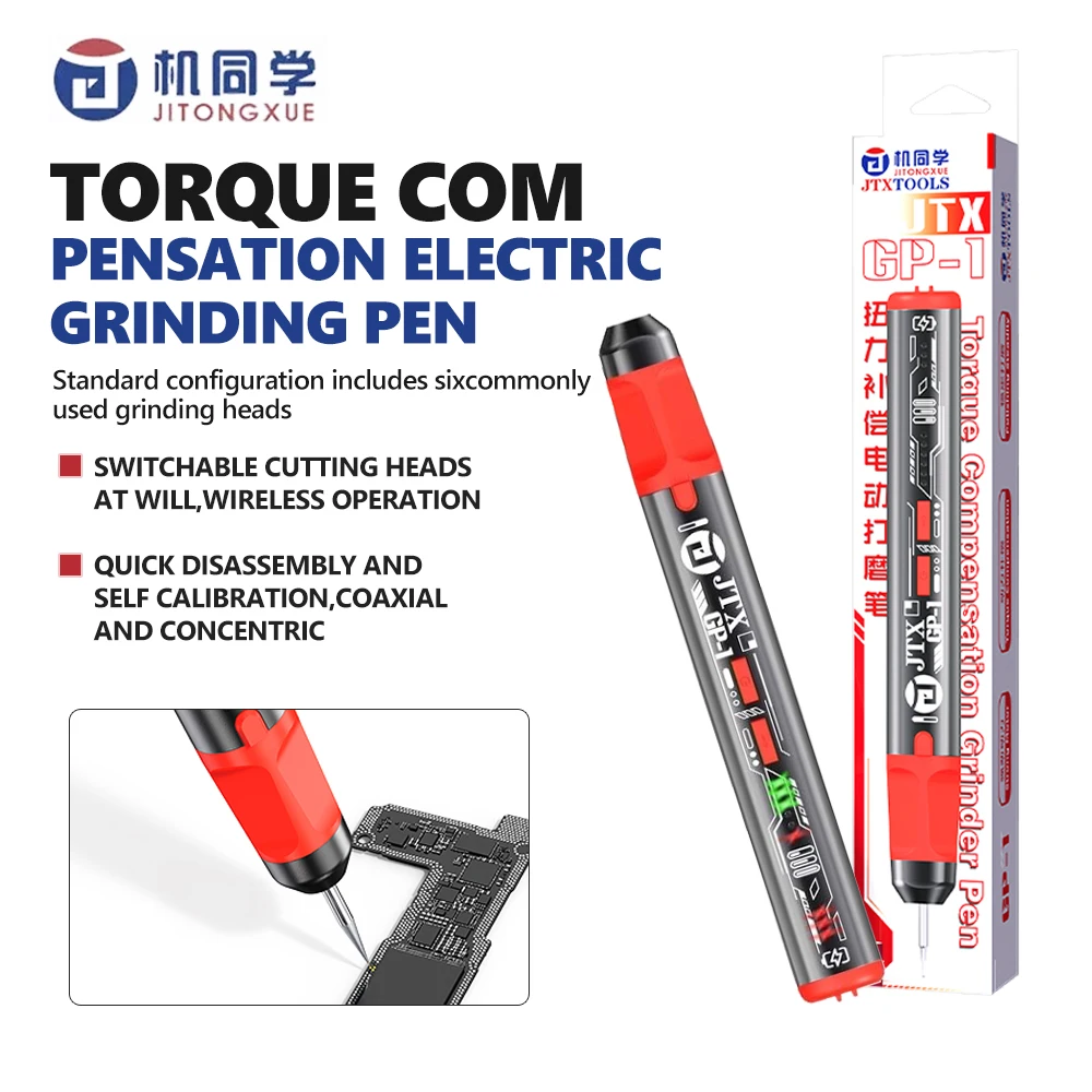 JITONGXUE GP-1 Torque-Compensated Electric Grinding Pen 6 Grinding Heads for Phone Repair PCB Grinding Polishing Cutting Tool