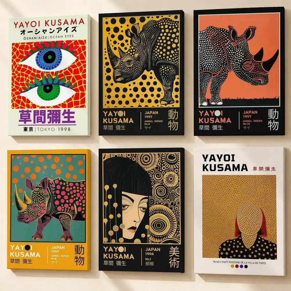 Y-Yayoi Expressive Faces Animals Framed Wall Painting Canvas Poster Wooden Stretcher Frame Inner Frame Kit for Wall Art Painting