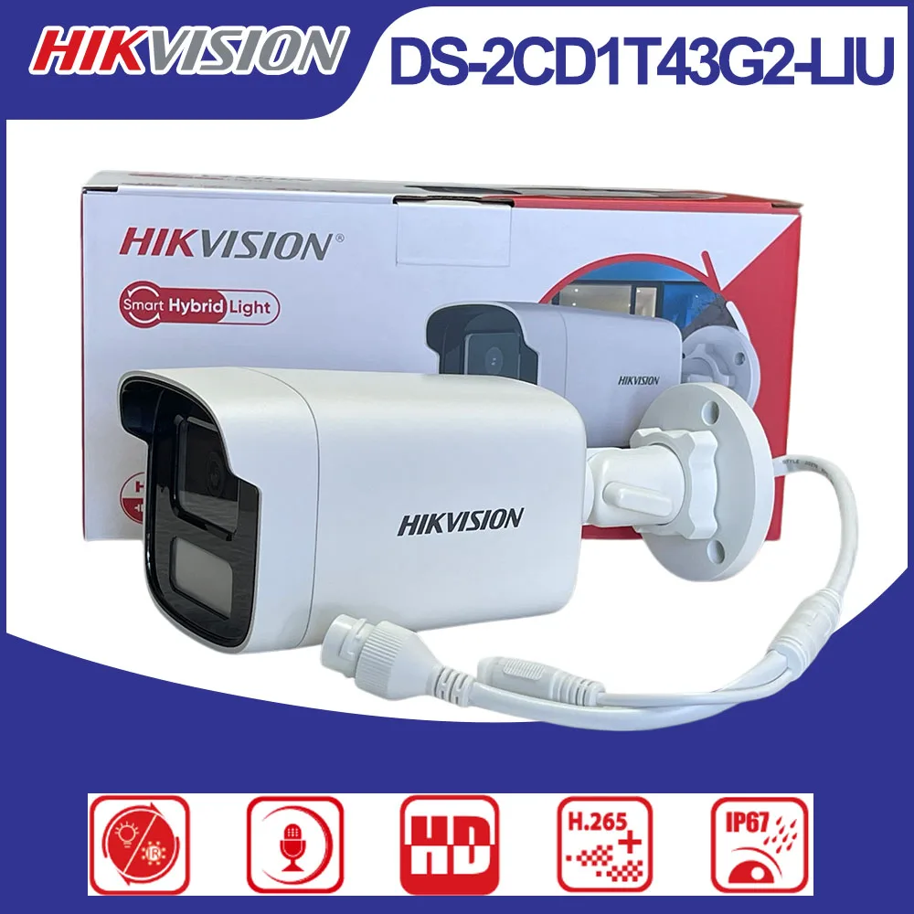 Hikvision DS-2CD1T43G2-LIU 4MP Smart Dual Light IP Bullet Camera Human Vehicle Detection Built-in Mic IP67 PoE H.265+ IP Camera
