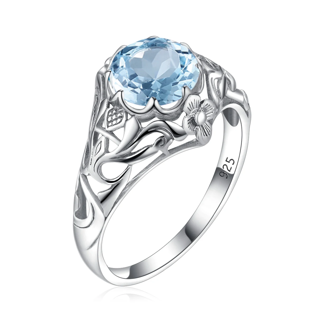 

Fine Women's Rings Aquamarine Vintage Exquisite Filigree Cocktail Party Anillos De Plata 925 Original Certificada