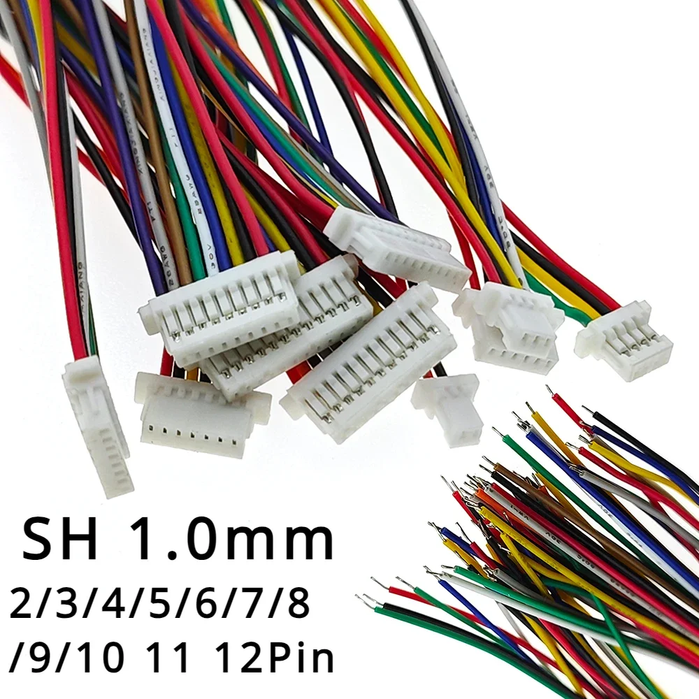 10 Peças Conector de Cabo SH 1.0 DIY SH1.0 JST 2/3/4/5/6/7/8/9/10 Pinos Terminal de Conexão Única para Linha Eletrônica 28AWG 10cm