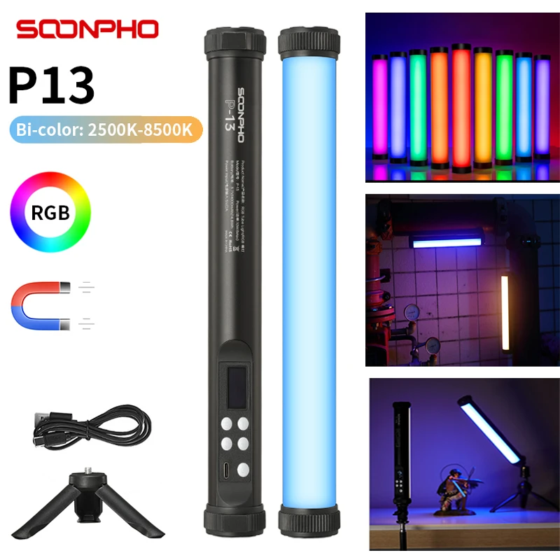 Soonpho P13 RGB Led bâton de lumière vidéo avec trépied 2500K-8500K CRI 95 + Studio de photographie Tube lumineux portable pour Studio Photo