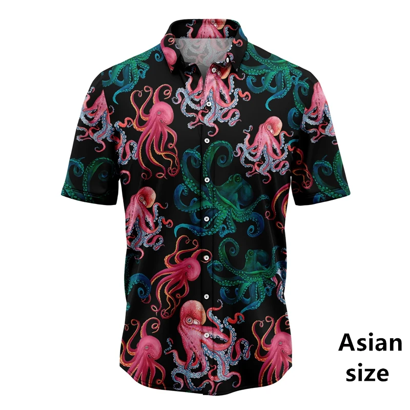 Vintage 3D Print Marine Animal Tentacle Pattern Shirts Men Women New Hawaiian Men's Shirts Creative Short Sleeve Tops Y2k Blouse