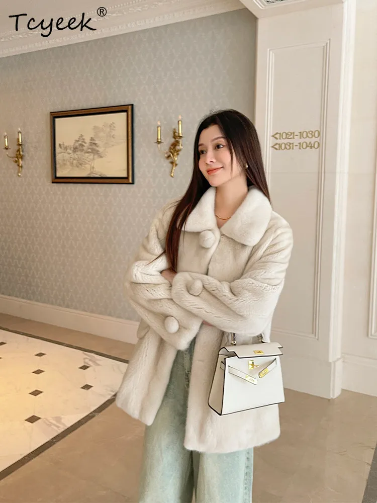 

Tcyeek Natural Whole Mink Fur Coat Woman Clothes Mid-long Winter Jacket Women Warm Real Fur Coats Fashion Loose Fit Шуба Женская