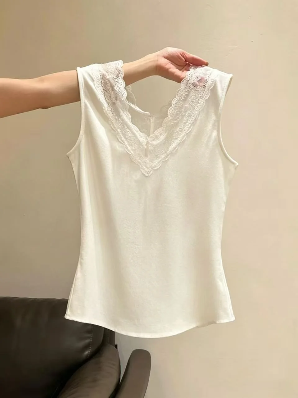 Women's Lace V-neck Strap Vest 95% Cotton Summer New Style plus Size Slim Fit Inner Wear Outerwear Sleeveless Top