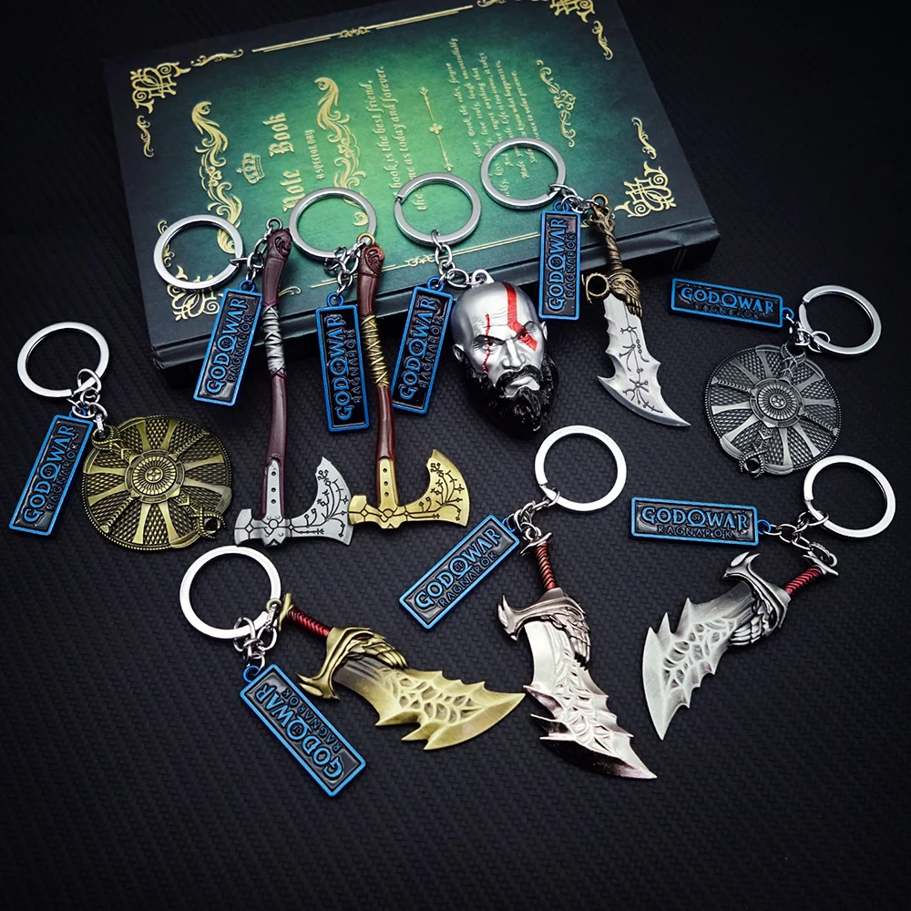 Game God of War Weapons Keychain Levitan\'s Axe Key Chain for Men Keyring Blades of Exile Chaos Accessories Car Keychains