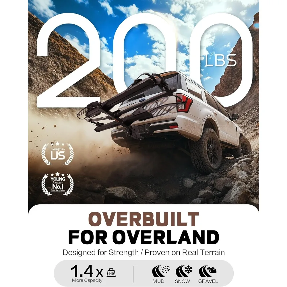 E-Bike Rack with Ramp, Hitch 2 Bike Rack, 200 lbs Capacity Electric Bike Carrier, Foldable Platform Mount for Cars, Trucks, SUVs