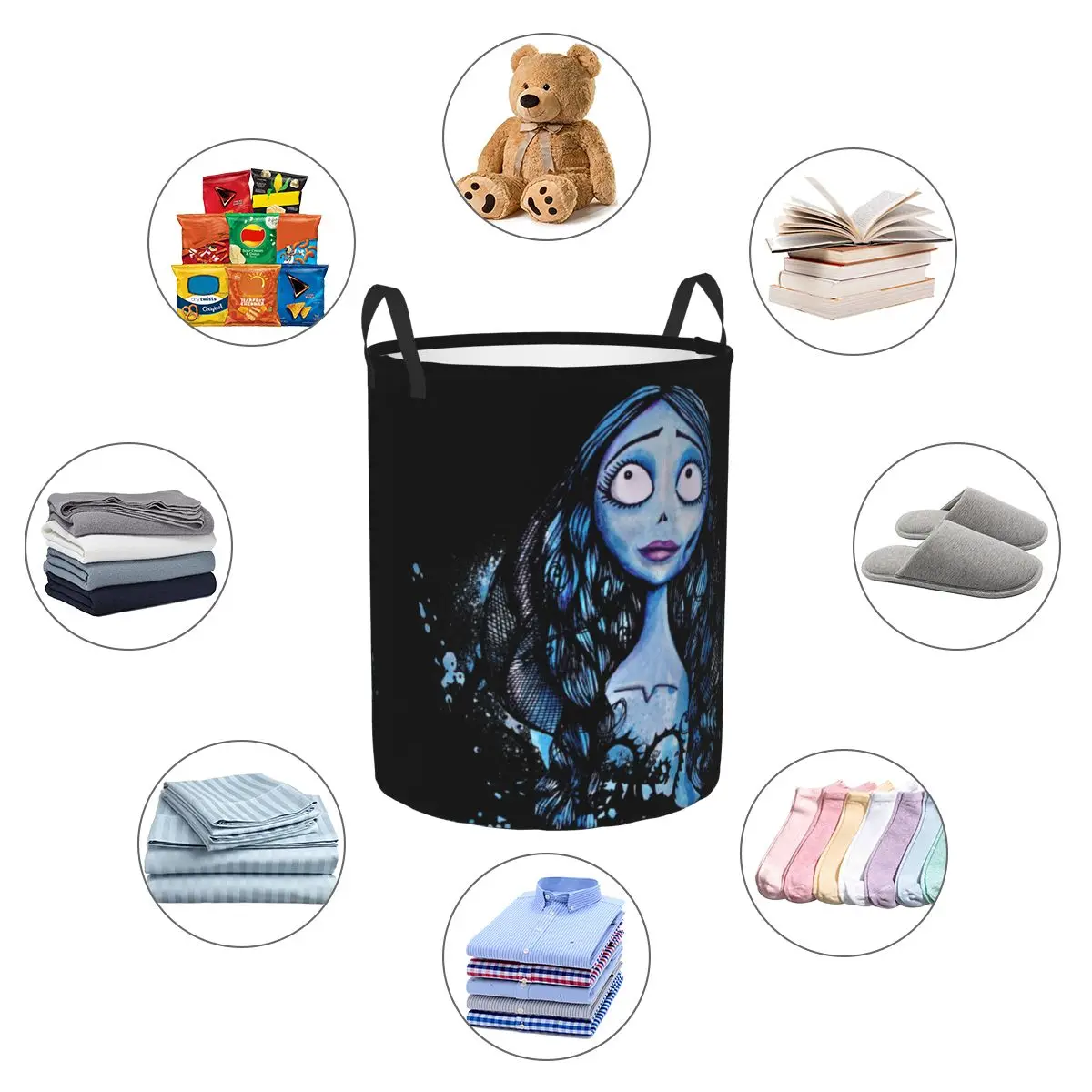 Halloween Corpse Bride Laundry Basket Collapsible Skeleton Emily Girl Tim Burton Clothing Hamper Toys Organizer Storage Bins