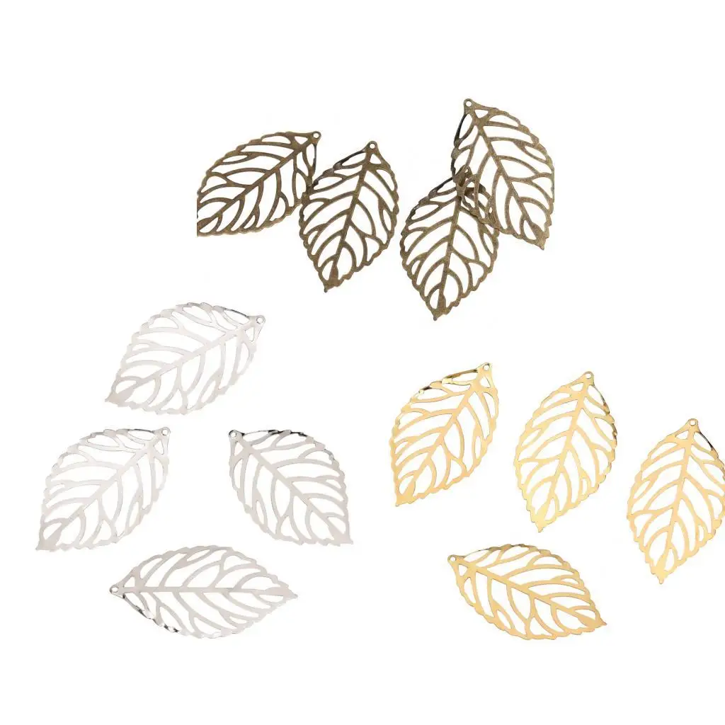 100 Pcs Filigree Leaves Metal Slice for Making Jewelry Craft Color