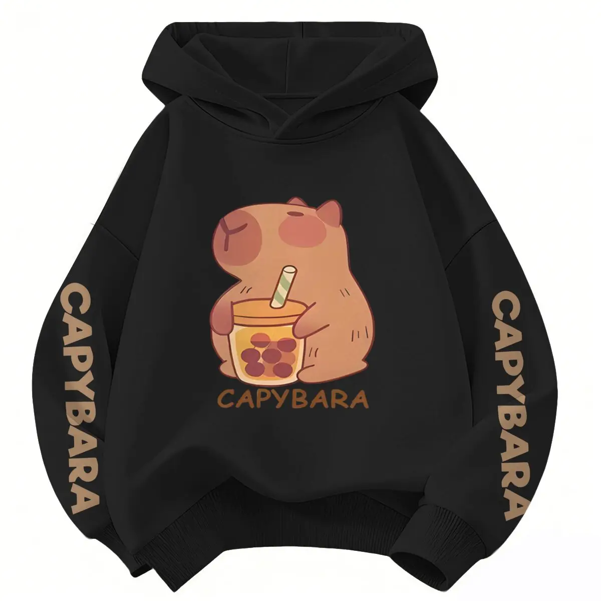 Capybara Boba Bubble Tea Hoodie Kids Cute Capybara Lover Streetwear Hoodie Spring Funny Capybara Animal Sweatshirt Hoody