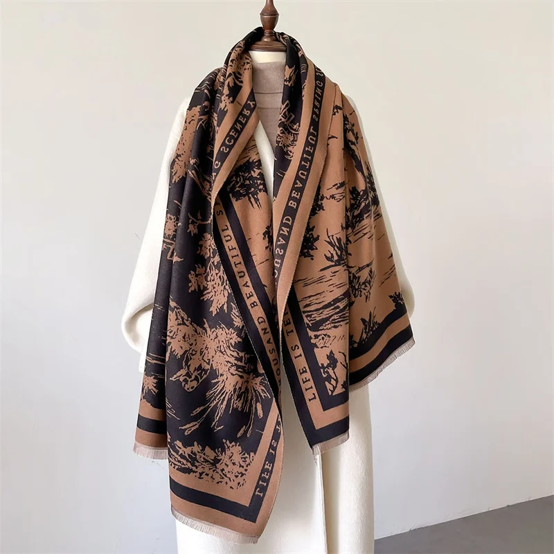 Winter Scarf Mature Elegant Luxury Brand Cotton Shawl Windproof and Warm Women's Scarf 2024 Bufandase Invierno Para Mujer