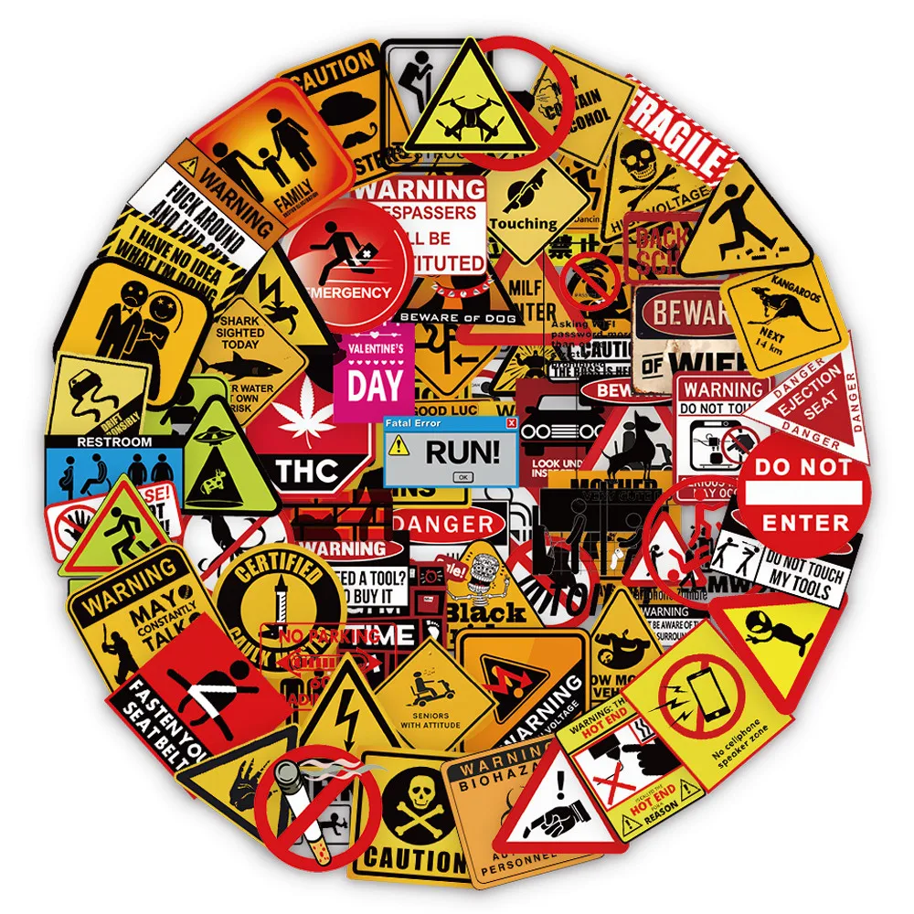 203 Pcs Warning Signs Stickers - Cool Safety Symbol Decals for DIY Decor on Notebook Laptops Phone Cases RecordingYourLife Store