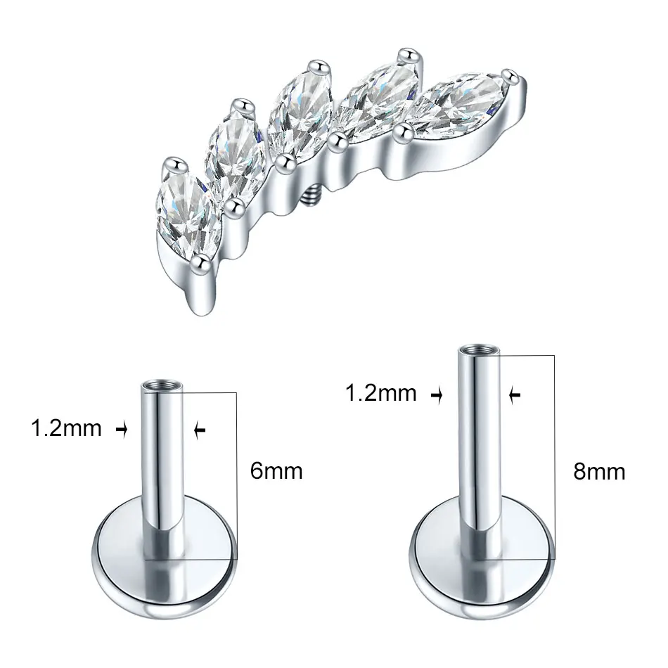1/5PCS Titanium Zircon Labret Tragus Stud Earrings 16G CZ Crystal Monroe Helix Cartilage Conch Medusa Lip Body Piercing Jewelry
