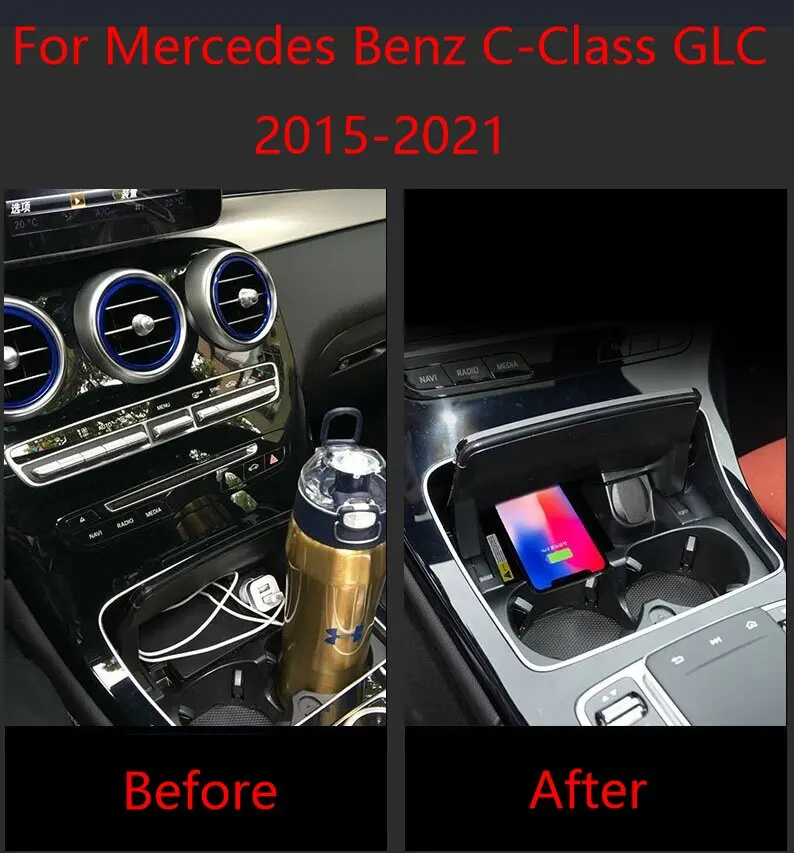 2 din The Latest For Mercedes-Benz C-class GLC 2015-2021 Car center console phone charger fast wireless charger plate holder