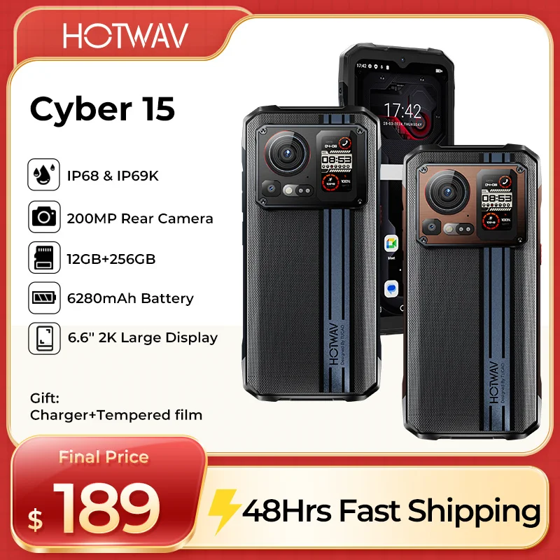 HOTWAV-Cyber 15 Rugged Smartphone Android 13 6.6 '' 6280 mAh Cell Phone 24GB(12) RAM + 256GB ROM 200MP Camera NFC Cellphones